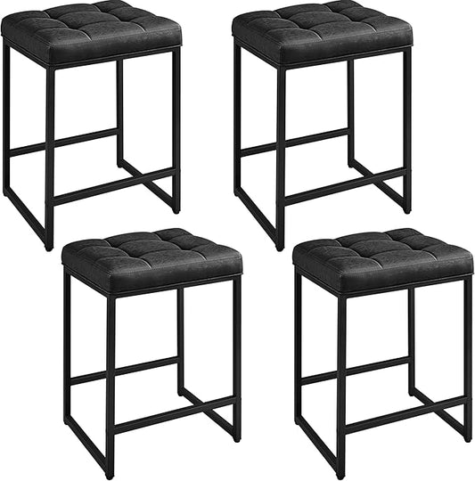 Yaheetech 24" Leather Bar Stools Set of 4, Kitchen Counter Height Bar Chairs Stools, for Kitchen Island, Dining Room, Black