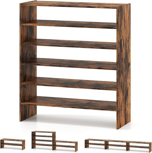 COSTWAY 6-Tier Shoe Rack, Extra Wide Shoe Shelf Organizer with Stackable Design, 31" Freestanding Adjustable Storage Shoe Stand for Small Space Entryway Hallway Closet (1,Rustic Brown)
