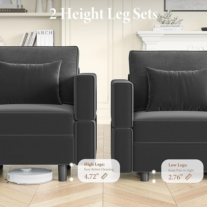 Vesgantti Sectional Sleeper Sofas with Storage, 92" Sofa Bed with 6 Seats Storage Chaises Removeble Cover, Deep Seat Modular Couches Velvet Couch Set for Living Room, Apartment, Home Theatre, Gray
