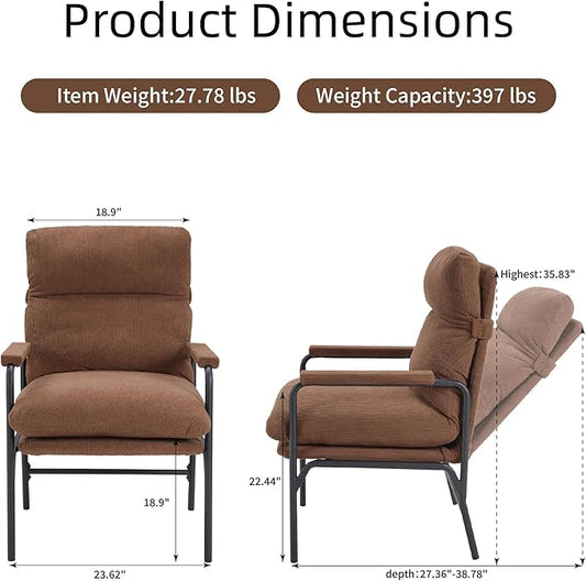 FLEXISPOT Accent Chair for Living Room,Arm Chair for Bedroom,with Padded Arms, Thicken Comfortable Cushion,Metal Frame,Reading Bedroom Chair Armchair for Home/Office/Cafe/Apartment/Waiting Room,Brown