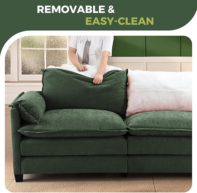 ELUCHANG 116" U Shaped Modular Sectional Cloud Couch with Pillow, Deep Seat Sofa Couches for Living Room, 5-Seat Modern Sofa with Movable Ottoman, Chenille Olive Green