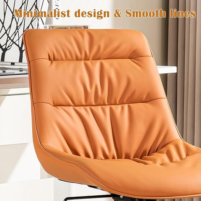 Kidol & Shellder Faux Leather Office Chair, Adjustable Swivel Height Task Chair, Rolling Wheels & Soft Backrest - Armless Ergonomic Desk Chair for Home, Office,Vanity,Gaming（Orange）