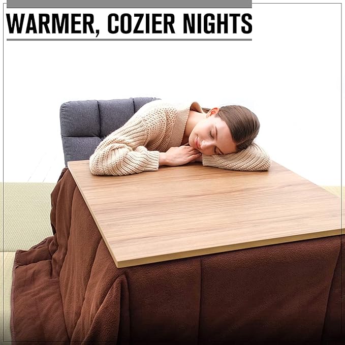 BJDesign Kotatsu - Japanese Heated Table - Wooden Chabudai Furniture with 120V Electric Heater - Low-Lying Dining and Work Desk with Temperature Control Knob (29x29in, Natural)