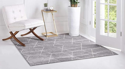 Unique Loom Trellis Frieze Collection Area Rug - Geometric (5' Square, Light Gray/ Ivory)