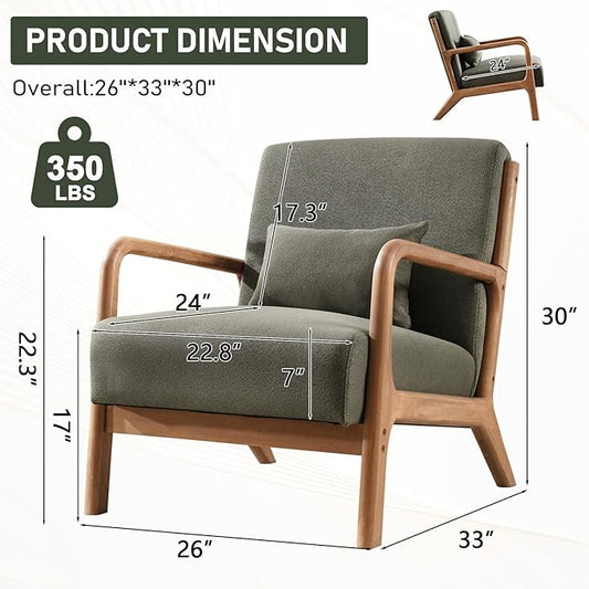 ANJ ANJHOME Mid Century Modern Accent Chairs Set of 2, Comfy Fabric Reading Chair with Solid Wood Frame, Easy Assembly Armchair for Living Room Blackish Green 2