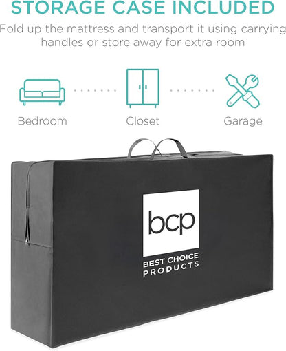 Best Choice Products 4in Portable Twin XL-Size Mattress, Tri-Fold Mattress for Camping, Guest, Toddler, Foam Plush w/Carry Case - Onyx Black