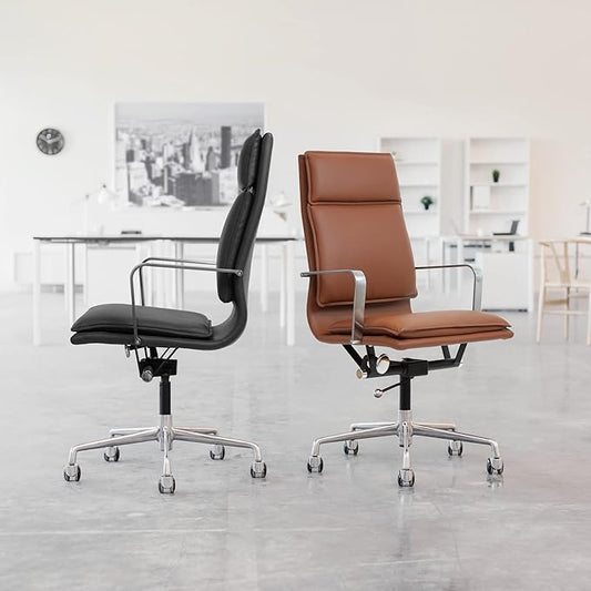 Laura Davidson Furniture Lexi II Padded Office Chair - Tall Back Desk Chair with Aluminum Arm Rest, Swivel & Cushion Availability, Made of Faux Leather, Blue, Computer Chair