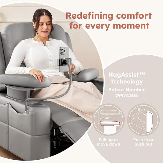 MAMAZING Triple Motor Power Swivel Rocker Recliner Chair with Adjustable Armrests for Adults, FSC Certified Faux Leather Rocking Chair Nursery for Breastfeeding, Dark Gray