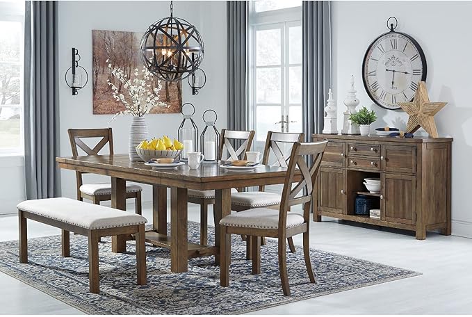 Signature Design by Ashley Moriville Casual Rustic Upholstered Dining Bench, Grey & Brown