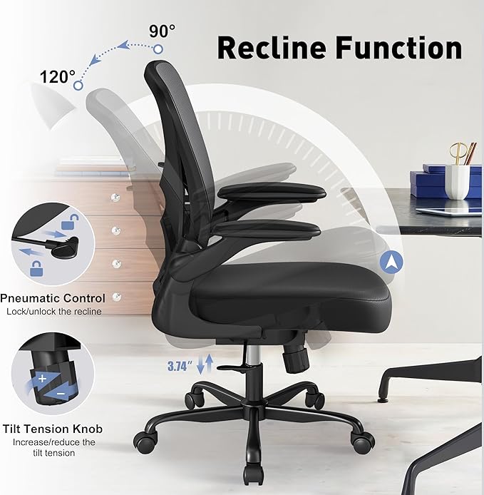 ZZH Ergonomic Office Chair Set of 6 with Adjustable Lumbar Support, Mesh Home Office Desk Chair with Wheels and Flip-up Arms, Black