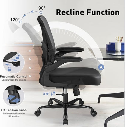 ZZH Ergonomic Office Chair Set of 6 with Adjustable Lumbar Support, Mesh Home Office Desk Chair with Wheels and Flip-up Arms, Black