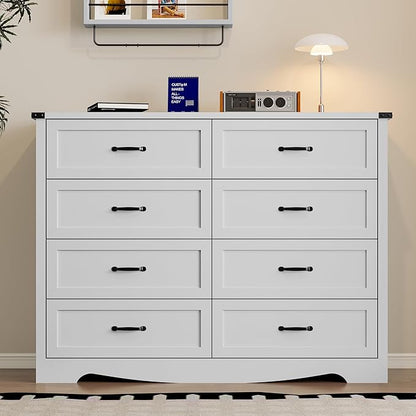 8-Drawer Dresser for Bedroom, Modern Wooden Chest of Drawers with Metal Handles, Anti-Tipping Design, Sturdy and Stable Storage Organizer for Living Room, Entryway, Home Office