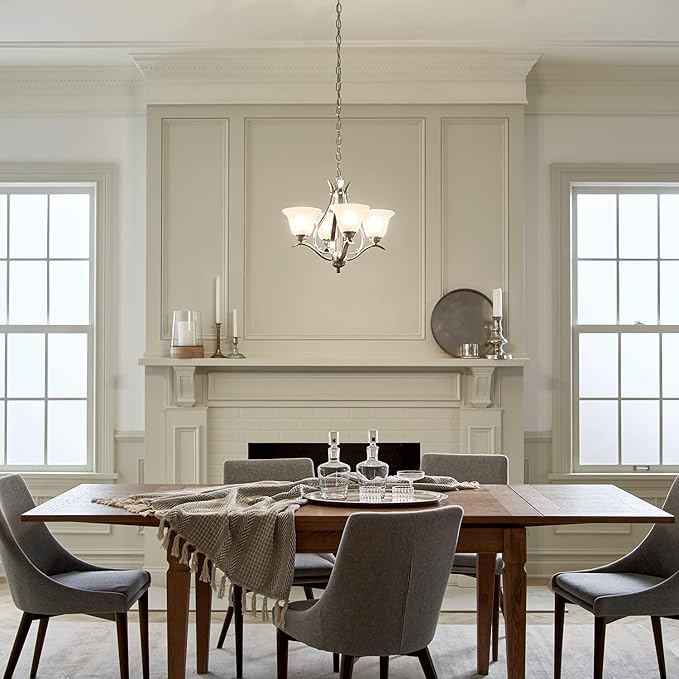Kichler Dover 4-Light Mini Chandelier in Brushed Nickel with Satin Etched Seeded Glass, Traditional Lighting Fixture for Dining Room or Entryway, 2019NI
