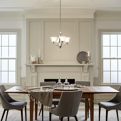 Kichler Dover 4-Light Mini Chandelier in Brushed Nickel with Satin Etched Seeded Glass, Traditional Lighting Fixture for Dining Room or Entryway, 2019NI