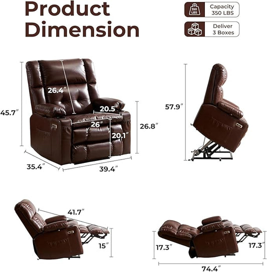 Dual Motor Power Lift Recliner Chair for Elderly with Massage and Heat, Oversized Lift Chair with Arm Storage, Lay Flat Lift Recliner for Adults, Big Tall, Infinite Position, Brown