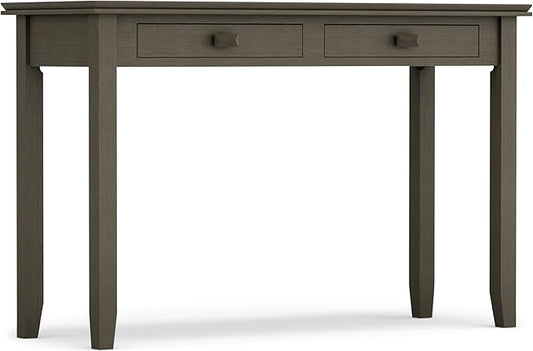 SIMPLIHOME Artisan Console Table - 46 Inch Wide Solid Wood Sofa Table in Farmhouse Grey, Transitional Storage Table for Entryway or Living Room with 2 Drawers and Clean Angle-Edged Top