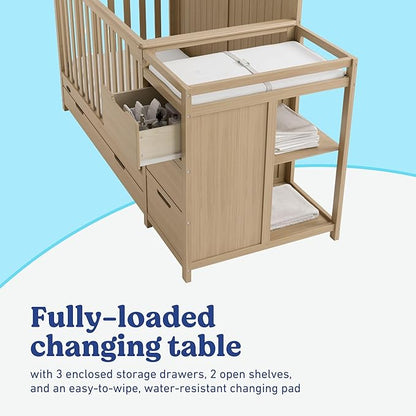 Graco Hadley 5-in-1 Convertible Crib & Changer (Driftwood) – GREENGUARD Gold Certified, Fits Standard Crib Mattress, Converts to Toddler Bed and Full Bed, 4 Adjustable Mattress Heights
