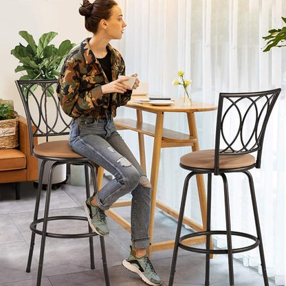 VECELO Adjustable Height Barstools 360 Degree Swivel Sturdy Steel Bistro Pub Chair/Comfortable Round Seat Cushions-Set of 2, Style B, Retro Brown