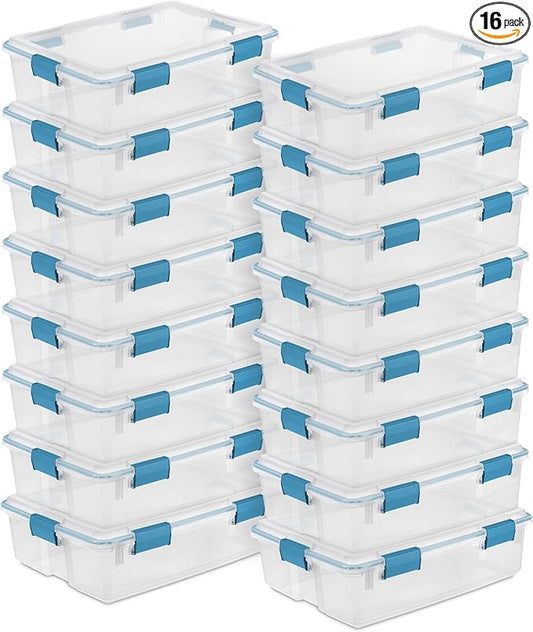 Sterilite 16-Pack Gasket Box, Weather-Resistant Storage Bins with Latching Lids, 37 Quart - Heavy-Duty Organizing Containers for Closet, Bathroom, and Office