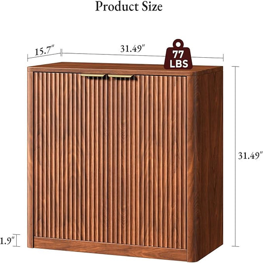 Evermagin 94.5" Walnut Buffet Cabinet with Storage, Large Sideboard Cabinet, Mid Century Modern Accent Credenza, Fluted Console Table with Doors for Dining Room, Kitchen, and Living Room