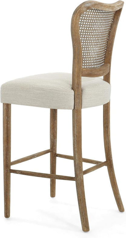Christopher Knight Home Collda Modern Upholstered Barstools, Wicker Backrest, Vintage Classic Style for Home Bar, Living Room, Kitchen Counter (Set of 2), Dark Brown+Beige