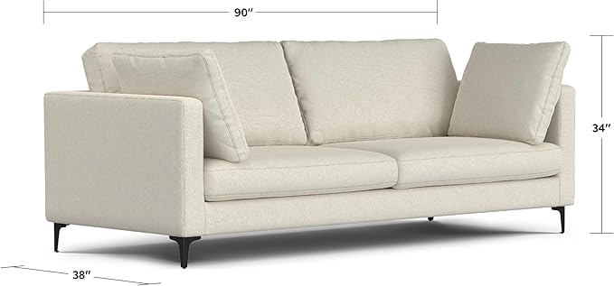 SIMPLIHOME Ava Sofa in 100% Recycled Polyester Tightly Woven Performance Fabric, Cream, 90-inches Wide, Handcrafted Mid-Century Modern Style Sofa for Living Room or Couch for Family Room