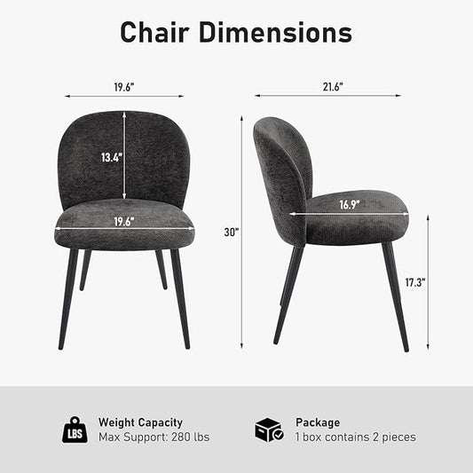 Upholstered Dining Chairs Set of 4, Modern Kitchen Side Chair with Padded Seat Comfortable Chenille Fabric Study Black Matel Legs,Desk Chair with Back for Dining Rooms, Black