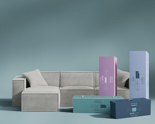 ROVE LAB M1 Modular Sectional Sofa with Ottoman, Sofa in a Box, PetFriendly Modular Couch, Spill-Resistant,Sustainable, Stylish, Modern Sectional Couch for Living Room with SmartFoam Comfort