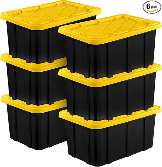 Sterilite 6-Pack Industrial Tote, Plastic Storage Container Bins with Lids, 17 Gallon - Heavy-Duty Organizing Containers for Closet, Bathroom, and Office
