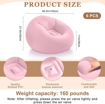 Realspring 6 Pcs Bean Bag Chairs for Adults Inflatable Chairs with Electric Air Pump,Blow up Couch Folding Portable Inflatable Couch Lazy Sofa for Reading Living Room Camping (Pink)