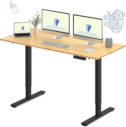 FLEXISPOT E3 Bamboo Dual Motor 72 x 30 Electric Standing Desk Sit Stand Up Desk, Holds 220 lbs, Adjustable Height w/ Memory Presets, Solid Bamboo Desktop & Black Frame, Ships in 2 Boxes