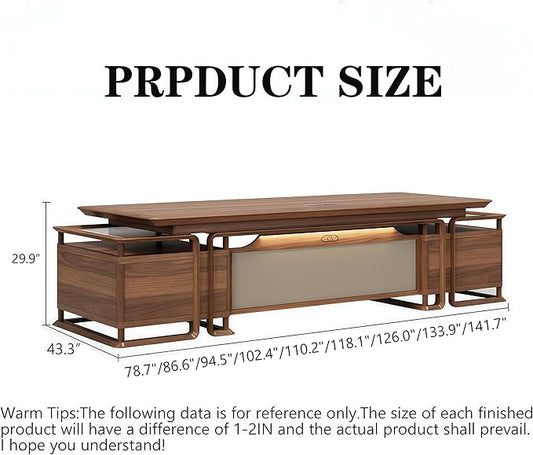 Executive Desk, 141.7 inch Executive Wood Desks L Shape Desk with Drawers with Drawers and Lockable Storage No Installation Required Without Display Racks and Bookshelves