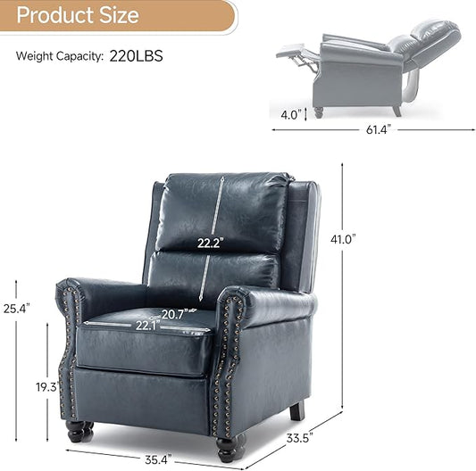 Lumibee Recliner Chair,Pushback Armchair for Small Spaces,Adjustable Backrest & Footrest Accent Chair in Comfy Fabric for Living Room, Bedroom-Navy Blue