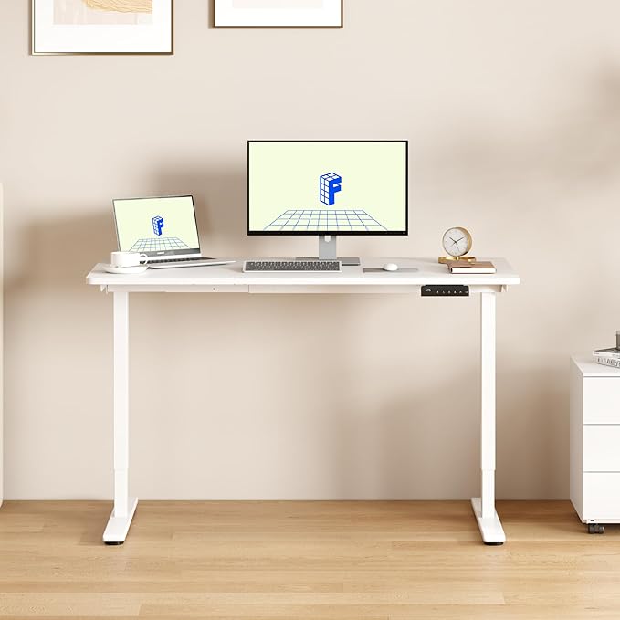 FLEXISPOT E3 Dual Motor Electric Standing Desk 48 x 24 Sit Stand Up Desk, Holds 220 lbs, Adjustable Height w/ Memory Presets, One-Piece White Desktop & White Frame, Ships in 2 Boxes