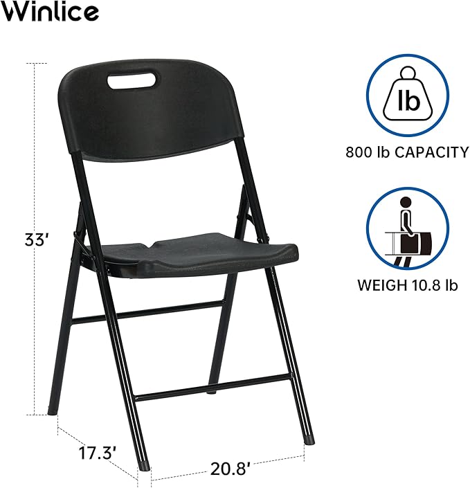 50 Pack Thicker 800 LBS Black Folding Chairs, Commercial Grade Folding Chair, Foldable Chairs for Events