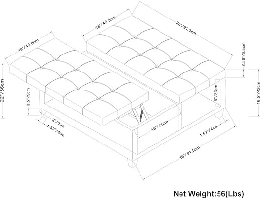SIMPLIHOME Harrison 36 inch Wide Transitional Square Coffee Table Storage Ottoman in Dove Grey Linen Look Fabric, Assembled, for the Living Room and Bedroom