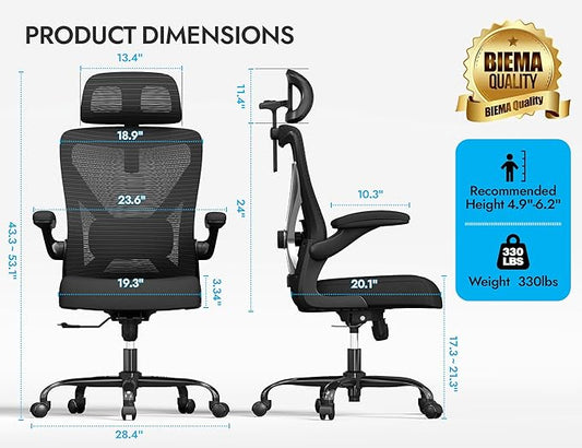 Ergonomic Office Chair - X-Shaped Computer Desk Chair Comfy, Gaming Chair, Office Chair with Lumbar Support, Mesh Office Chairs with Headrests, Desk Chair for Long Hours (Black Silver)