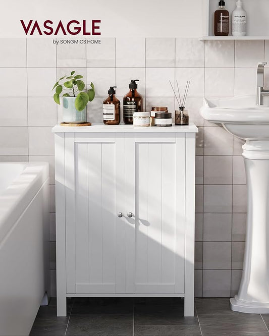 VASAGLE Floor Storage Cabinet, Freestanding Storage Unit with 2 Adjustable Shelves, for Bathroom Living Room Dining Kitchen, 11.8 x 23.6 x 31.5 Inches, White UBCB60W