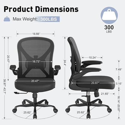 ZZH Ergonomic Office Chair Set of 10 with Adjustable Lumbar Support, Mesh Home Office Desk Chair with Wheels and Flip-up Arms, Black