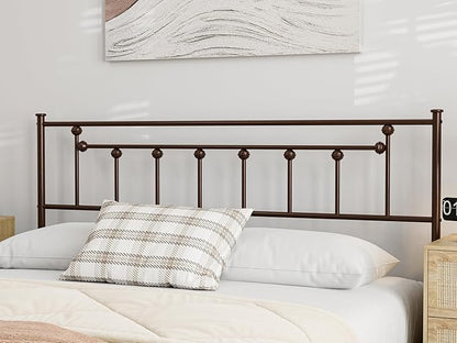 Metal Queen Size Headboard Only, Adjustable Height, Victorian Farmhouse Style Steel Queen Bed Headboad, Easy Assembly, Attach Frame, Brown