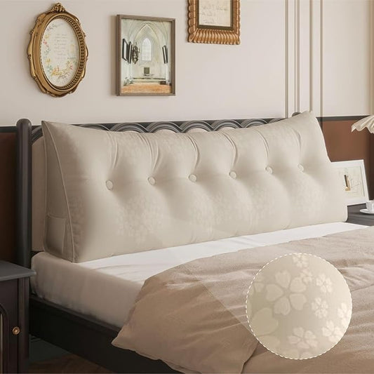 WOWMAX Headboard Pillow Triangular Bed Wedge Pillow for Headboard Wedge Pillow Headboard for Daybed Bunk Bed Cream Bolster Pillow for Bed, Jacquard Satin Fabric 100% Pure Cotton, Light Beige
