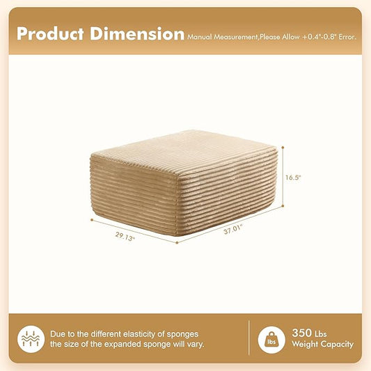 37.1" Ottoman for Couch, Plush Corduroy Memory Foam Ottoman Cloud Boneless Sectional Couch for Living Room Foot Stools No Assembly Require, Plush Corduroy,Beige