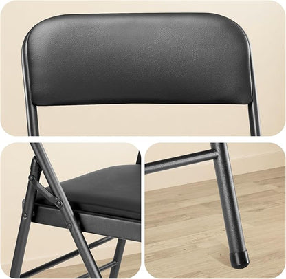 cyclone sound 4 Pack Folding Chairs with PU Padded Cushion and Back, Commercial Grade Metal Chairs with Comfortable PU Leather Cushion for Home and Office, for Indoor and Outdoor Events (4, Black-PU)