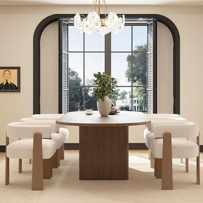 Upholstered White Velvet Dining Chairs Set of 4, Boho Modern Barrel Accent Armchairs, Thick Padded Seat & Natural Wooden Legs, Mid Century Inspired Kitchen/Dining Room Chairs, Creamy White