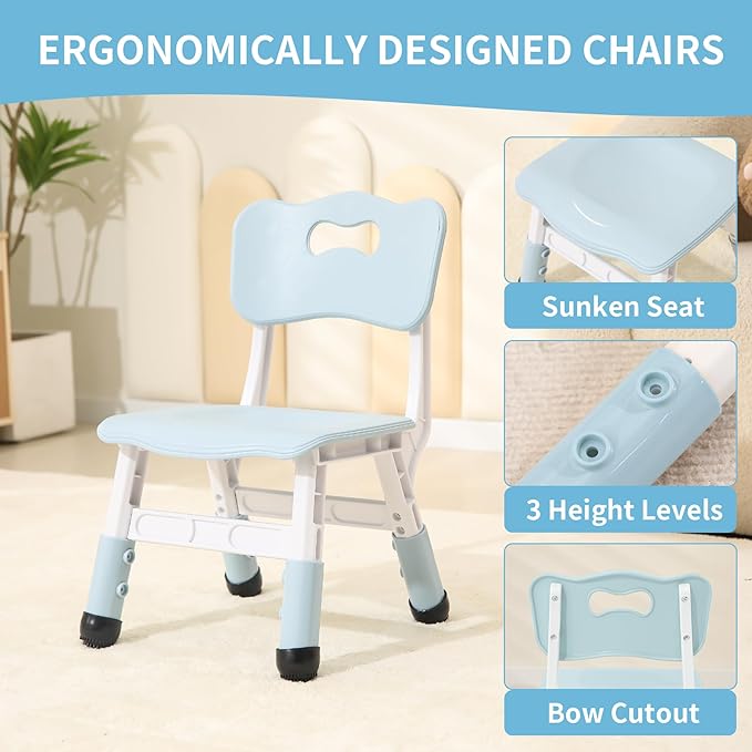 Toddler Table and 2 Chairs, Height-Adjustable Kids Table and Chairs Set, 31.5''L x 23.6''W Children Activity Table for Boys and Girls Aged 3-8