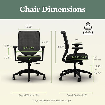 HON Solve Task Chair, Ergonomic Office Chair Mesh Back Support, Adjustable Lumbar Support, with Wheels, Height-Adjustable Arms, for Computers, Desks, Home Office, Blue