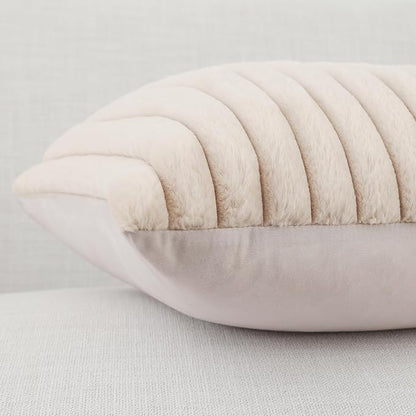 Pallene Faux Fur Plush Throw Pillow Covers 26x26 Set of 2, Luxury Soft Fluffy Striped Decorative Pillow Covers for Sofa, Couch, Living Room, Apricot