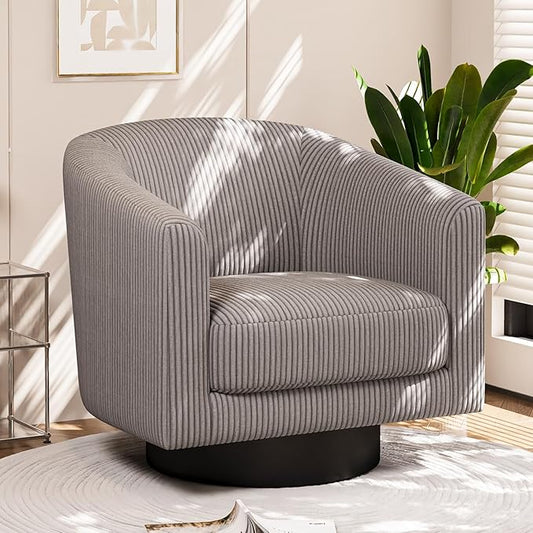 360° Swivel Accent Chairs, Modern Bucket Chair, Corduroy Barrel Armchair, Comfy Boucle Chair, Single Sofa for Living Room Bedroom. Dark Grey