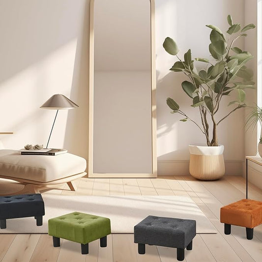 Poofzy Small Foot Stool Ottoman, Velvet Ottoman Foot Rest with Legs, Rectangle Foot Rest for Couch, Footstools and Ottomans Small for Living Room and Entryway (Olive Green)
