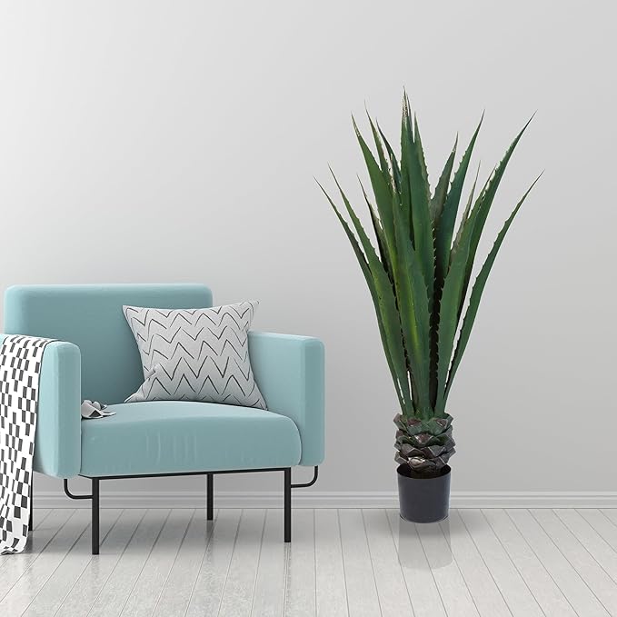 Pure Garden Giant Agave Fake Plant - 52-Inch Faux Succulent with Pot - Modern Artificial Trees for Home Decor Indoor and Outdoor Blend Southwestern Style